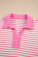 Pink Stripe Collared V-Neck Drop Shoulder Pullover and Skort Two Piece Set