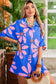 Boho Blue Floral Shirt Collar Romper