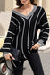 Black Contrast V Neck Loose Tunic Sweater