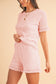 Pink Fringe Trim Waffle Knit Textured Shorts Set