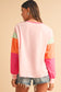 Rose Red Color Block Sleeve Loose Fit Top