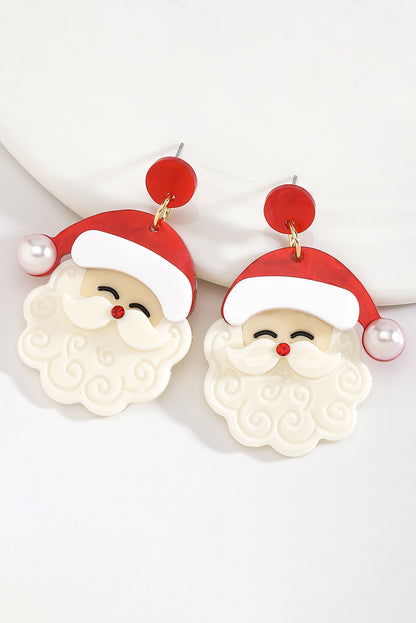 Fiery Red Bright Pearl Decor Cute Santa Christmas Earrings