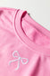 Pink Girly Bow Embroidered Detail Puff Sleeve Pullover Two Piece Short Set