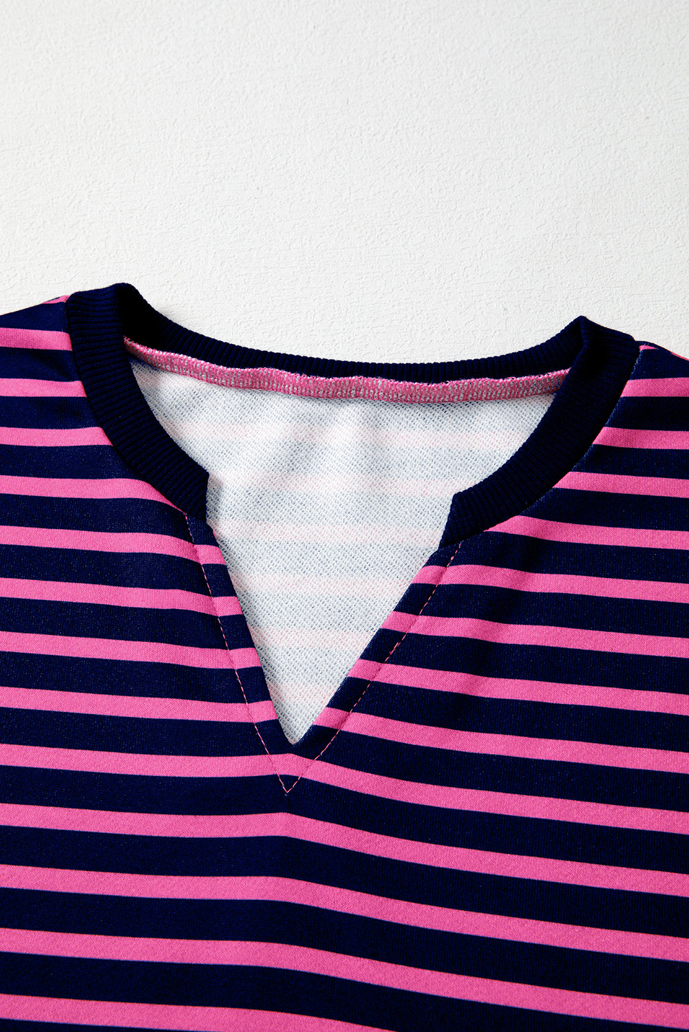 Pink & Navy Striped Colorblock V-Neck Long Sleeve Top