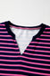 Pink & Navy Striped Colorblock V-Neck Long Sleeve Top