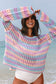 Rainbow Stripe Hollow Knit Long Sleeve Beach Cover-Up