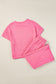 Strawberry Pink Textured Loose Fit T-Shirt and Drawstring Pants Set