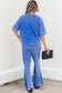 Blue Acid Wash Star Patched Rolled Trim Pants Set