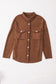 Brown Solid Color Textured Button Up Shacket with Pockets