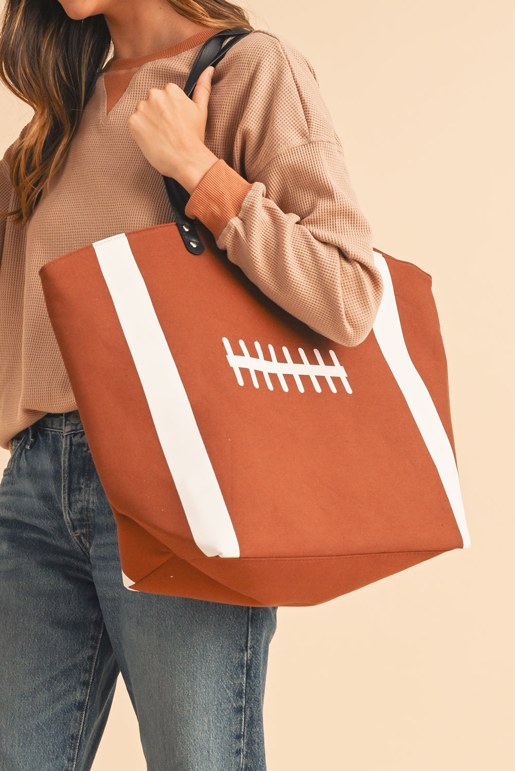 Foootball Pattern Canvas Large Tote Bag