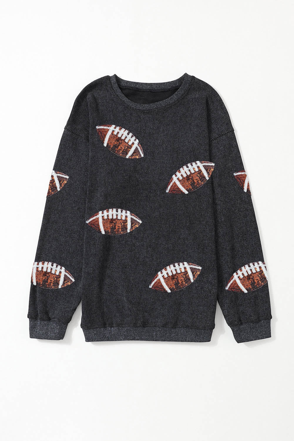 Gray Sequin Rugby Graphic Corded Baggy Sweatshirt