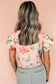Pink Floral Print Frill V-Neck Pleated Sleeve Blouse