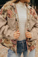 Floral Waffle Knit Patchwork Chest Pockets Buttoned Jacket