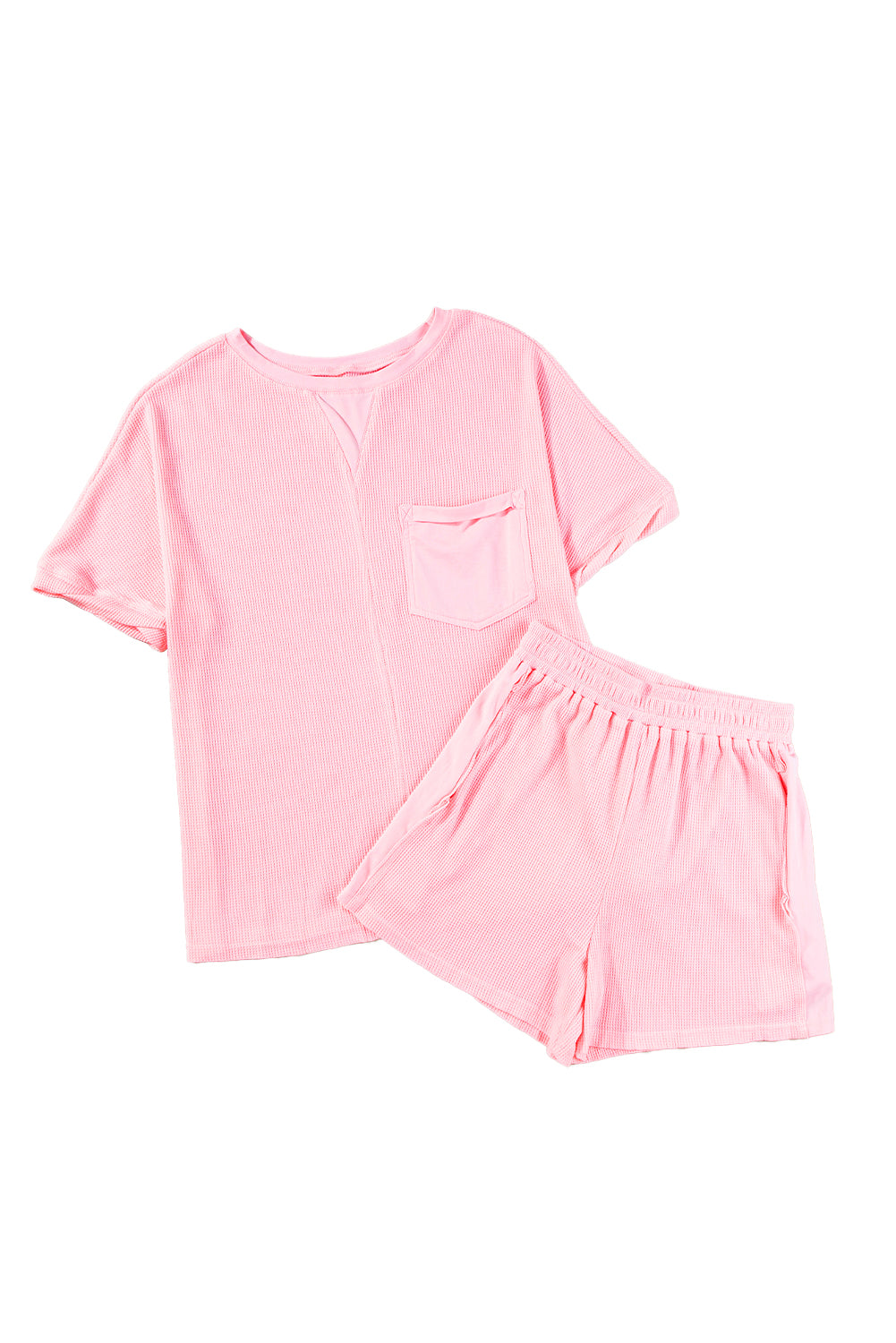 Light Pink Waffle Knit Oversize Tee and Shorts Set