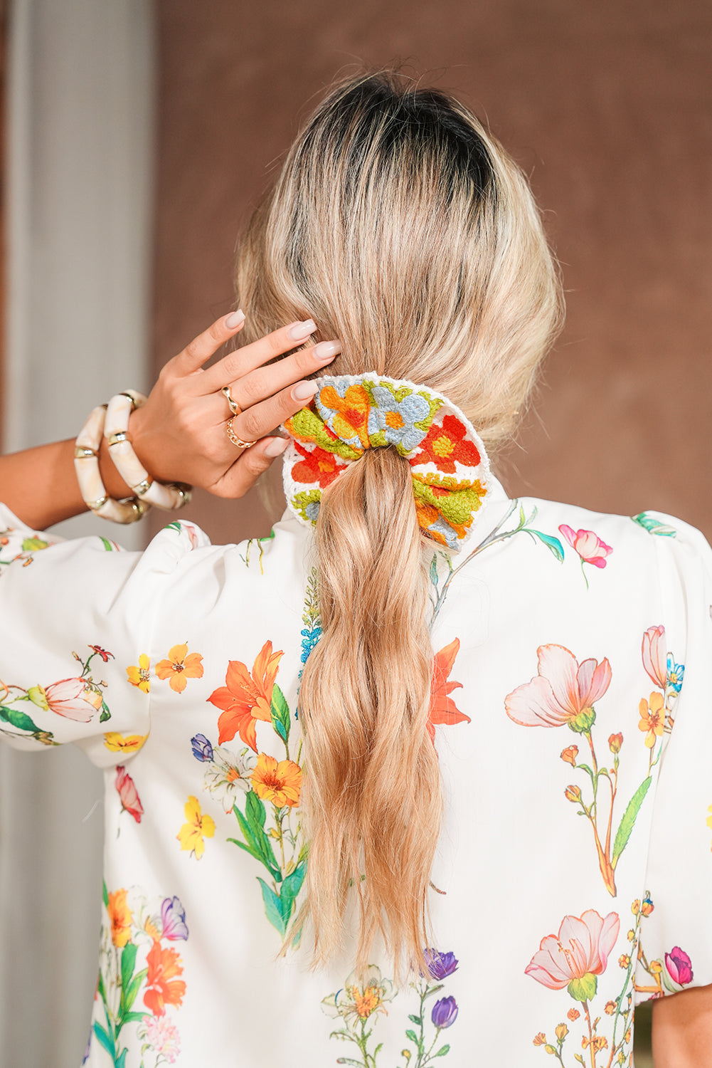 Yellow Crochet Flower Hair Scrunchie