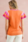 Bright Pink Contrast Sleeve Striped Round Neck Knitted Tee