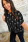 Striped Puff Sleeve Blouse with Black Bow Print
