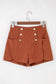 Clay Button Scalloped Edge High Waist Corduroy Shorts