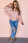 Light Pink Keyhole Notch V-Neck Batwing Sleeve Blouse