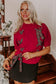 Red Plaid Lace-Up Detail Christmas Holiday Puff Short Sleeve Sweater