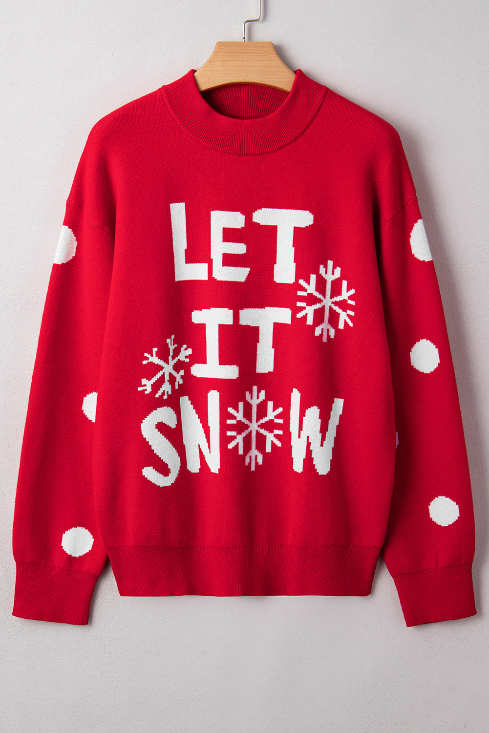 Red Let It Snow Christmas Dotty Sleeve Loose Sweater