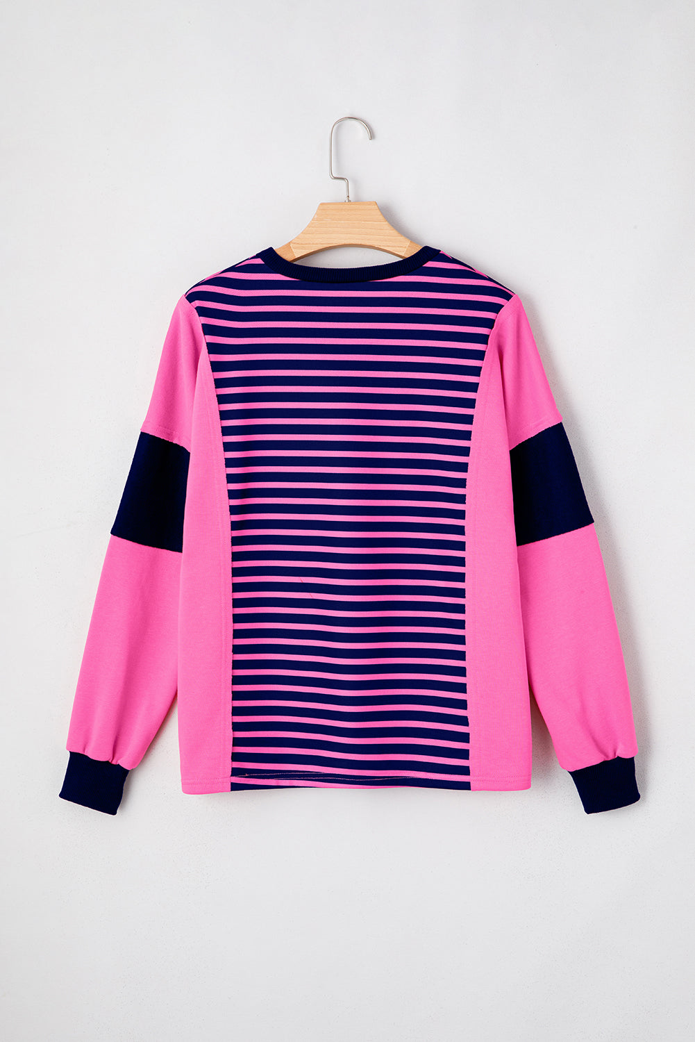 Pink & Navy Striped Colorblock V-Neck Long Sleeve Top