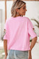 Pink Sequined Rugby Fringe Hem Cropped T Shirt