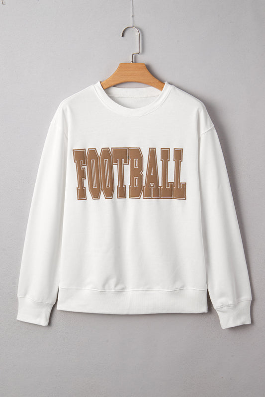 White Football Letter Graphic Crew Neck Sweatshirt