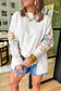 White Floral Dotted Print Patchwork Sleeve High Low Sweatshirt