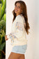 Beige Geo Pattern Patchwork Hoodie with Kangaroo Pocket