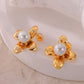 Synthetic Pearl Titanium Steel Flower Earrings