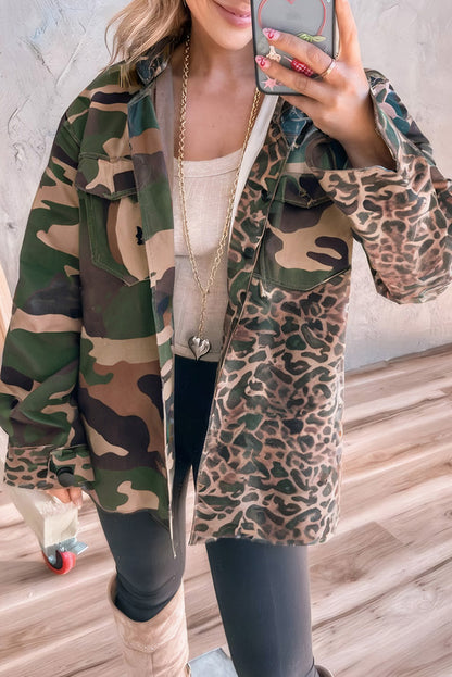 Leopard Camouflage Patchwork Oversized Shacket