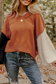 Desert Gold Colorblock Raw Edge Bubble Sleeve V-Neck Sweater