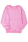 Pink Pearl Decor Ribbed Contrast Round Neck Sweatshirt