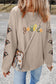 Smoke Gray Gobble Turkey Thanksgiving Sequined Patch Corded Baggy Sweatshirt