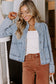 Scallop Trim Collar Pocket Button Up Denim Jacket