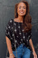 Striped Puff Sleeve Blouse with Black Bow Print