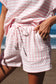 Pink Stripe Knitted Short Sleeve Top and Drawstring Shorts Set