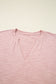 Light Pink Keyhole Notch V-Neck Batwing Sleeve Blouse