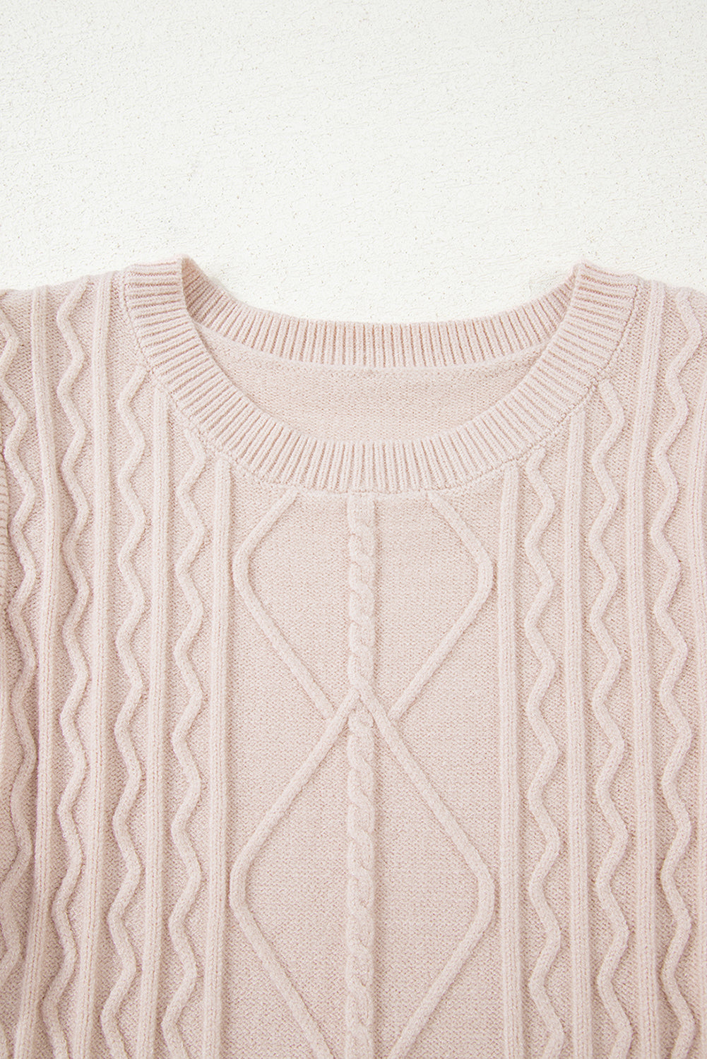 Cable Knit Ruffle Detail Contrast Floral Sleeve Patchwork Sweater