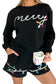 Black Sequin Merry Graphic Pullover and Shorts Set