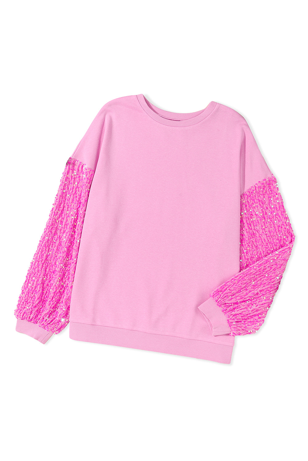 Pink Sequin Patchwork Long Sleeve Pullover Top