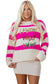 Rose Striped I Know What I Want Sequin Letter Graphic Colorblock Loose Sweater