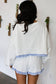 White Striped Ruffle Hem Long Sleeve Pullover and Shorts Set