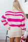 Rose Striped I Know What I Want Sequin Letter Graphic Colorblock Loose Sweater