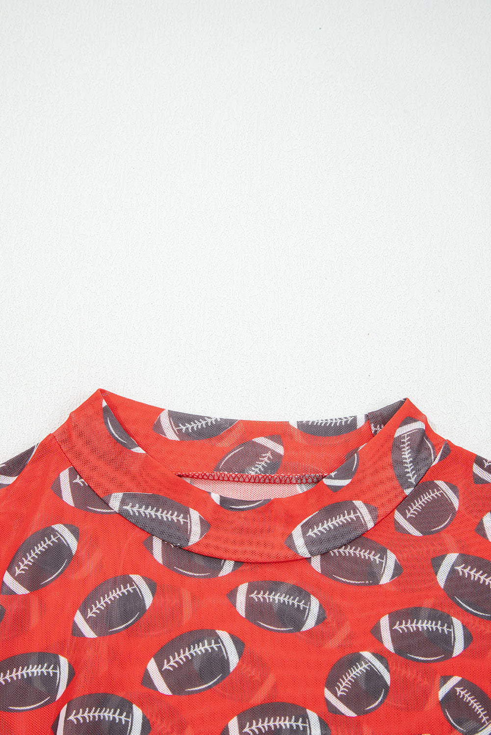 Red Game Day Football Mesh Sheer Long Sleeve Top
