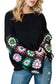 Black Floral Crochet Bell Sleeve Loose Knit Sweater