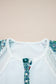 White Floral Mesh Patched Color Block Half Button Blouse