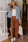 Scallop Trim Collar Pocket Button Up Denim Jacket