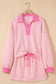 Pink Stripe Collared V-Neck Drop Shoulder Pullover and Skort Two Piece Set